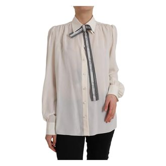 Dolce & Gabbana Overhemden, Dames, Wit, L, Off White Button-Down Polo Top