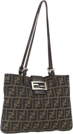 Fendi Pre-owned Shoulder Bags, female, Brown, Size: ONE SIZE Pre-owned Canvas Shoulder Bag