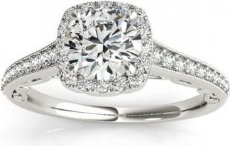 Allurez Diamond Square Halo Carved Engagement Ring 18k White Gold (0.35ct)