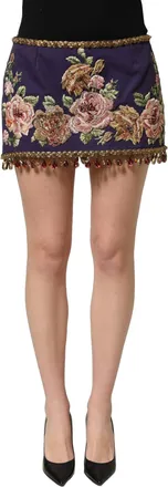 Dolce & Gabbana Womens Purple Floral Embellsihed Midwaist Mini Skirt Cotton