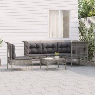 vidaXL Set De Muebles De Jard&iacute;n 6 Pzas Y Cojines Rat&aacute;n Sint&eacute;tico Gris Vidaxl