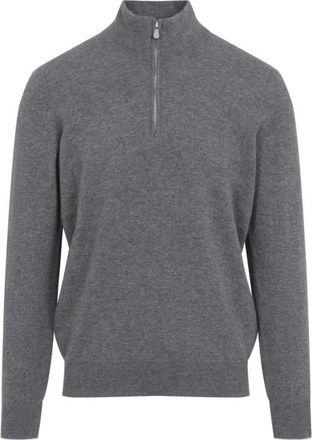 Brunello Cucinelli Grey Half Zip Solid Sweater