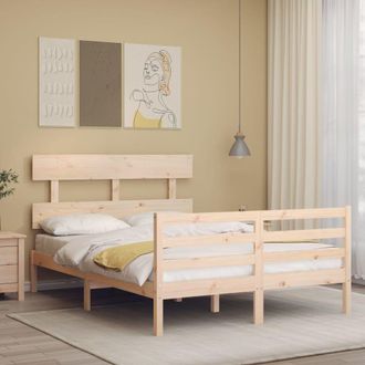 Berkfield Home Bed Frame with Headboard 140x190 cm Solid Wood in Brown