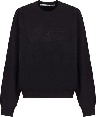 Alexander Wang Zwarte Logo Ingelegde Jumper Sweater - Dames - Ronde hals truien - Zwart - S - Polyester - Truien & Vesten