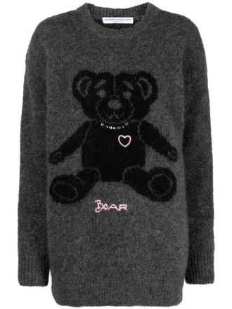 Alessandra Rich intarsia-knit teddy-bear jumper - women - Mohair/Elastane/Polyamide - 40 - Grey