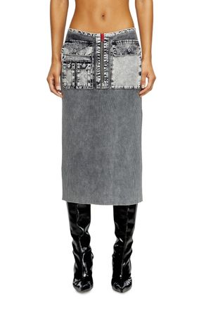 Diesel Knit midi skirt with denim cargo pockets - Skirts - Woman - Grey