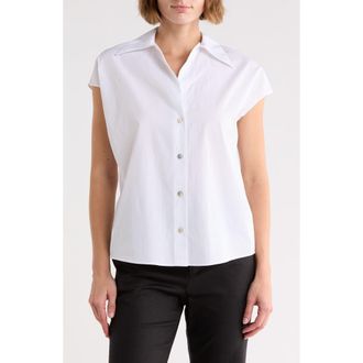Vince Stripe Cap Sleeve Button-Up Shirt in Optic White/Jade Water at Nordstrom Rack, Size X-Small