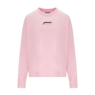 Ganni Lange Mouwen Katoenen T-shirt - Dames - Longsleeves - Roze - S - Katoen - Tops