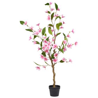 Beliani Planta Artificial En Maceta Para Interior Decoraci&oacute;n De Pl&aacute;stico Con Maceta Negra 128 Cm Magnolia Tree