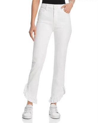 Paige Womens Hoxton Straight Ruffle Jeans In White