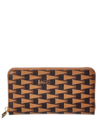 Bally Logo Pennant Leather Zip Around Wallet