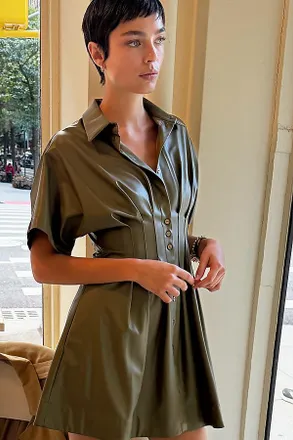 Exquise Tobie Faux Leather Mini Shirtdress by Exquise