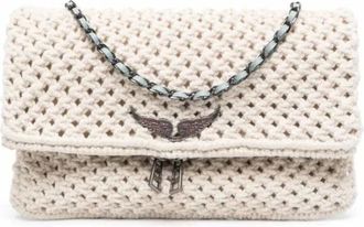 Zadig&Voltaire Tassen, Dames, Beige, ONE Size, Katoen, Rock Macram&eacute; Schoudertas