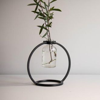 Foreside Home And Garden Black Metal & Glass Vase at Nordstrom