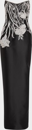 Pamella Roland Embellished Mikado Silk Strapless Gown