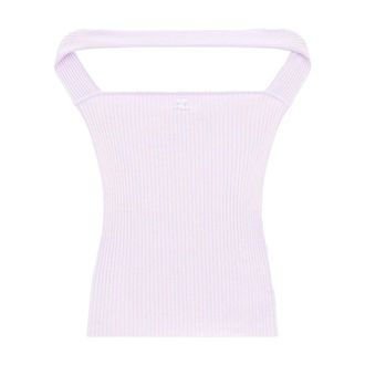 Courrèges Tops, Dames, Paars, L, Polyester, Cut-out Ribgebreide Top