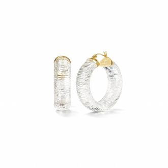 Gold & Honey Womens Diamond Cut Wide Lucite Hoop Earrings In Clear