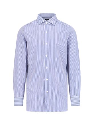 Finamore Handcrafted Blue And White Striped Casual Shirt