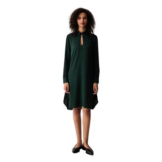 Lacoste Jurk met overhemdkraag van vloeibare cr&ecirc;pe - Dames - Jurken - Groen - Maat: M Poliester