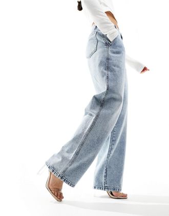 KAIIA exclusive cotton rich wide leg jeans in light blue wash