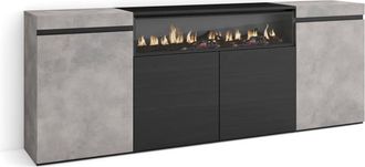 Skraut Home Aparador efecto madera cemento 200x35x75cm chimenea efecto fuego