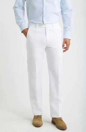 Berle Flat Front Stripe Cotton Seersucker Pants in White at Nordstrom, Size 40