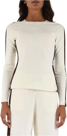 Elisabetta Franchi Truien & Vesten, Dames, Beige, M, Viscose Knit met Glanzende Banden