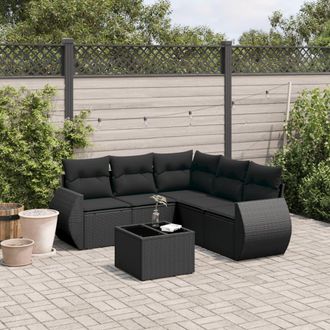 vidaXL Vidaxl - Set De Sof&aacute;s De Jard&iacute;n 6 Piezas Y Cojines Rat&aacute;n Sint&eacute;tico Negro