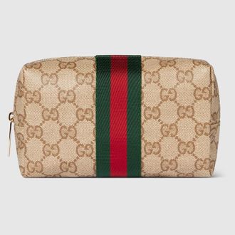 Gucci Medium Cosmetic Case With Web, Beige, GG Canvas