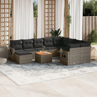 vidaXL Set De Sof&aacute;s De Jard&iacute;n 11 Pzas Y Cojines Rat&aacute;n Sint&eacute;tico Gris Vidaxl