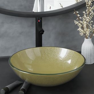 Berkfield Home Bathroom Sink with Tap & Push Drain Gold Tempered Glass
