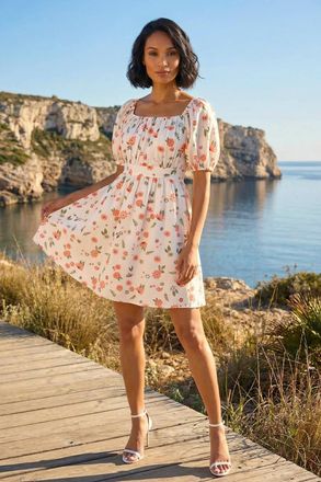 DUSK Floral Print Shirred Dress