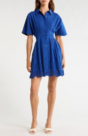 Sugarlips Sammie Pleated Eyelet Cotton Minidress in Navy at Nordstrom, Size X-Small