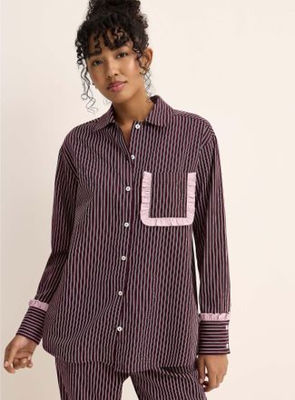 Miiyu Womens Striped and ruffled poplin shirt