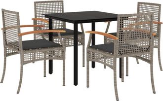 vidaXL Set Comedor De Jard&iacute;n 5 Piezas Con Cojines Rat&aacute;n Sint&eacute;tico Gris Vidaxl