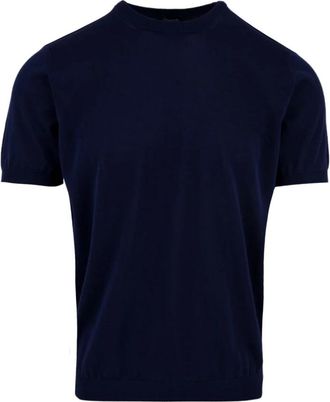 Drumohr Gebreid katoenen T-shirt - Heren - T-shirts - Blauw - M - Katoen - Tops