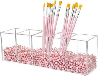 No Brand Portal&aacute;pices Acr&iacute;lico, Bandeja Transparente, Organizador De Escritorio Y Soporte Para Brochas De Maquillaje Para Oficina, Escuela, Hogar, 28 X 7 X 9,5