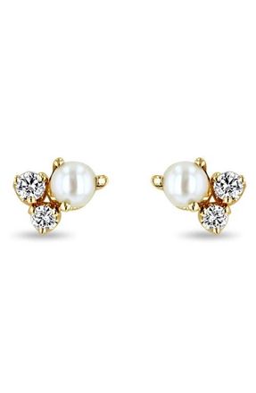 Zoë Chicco Diamond & Pearl Trio Stud Earrings in 14K Yellow Gold at Nordstrom