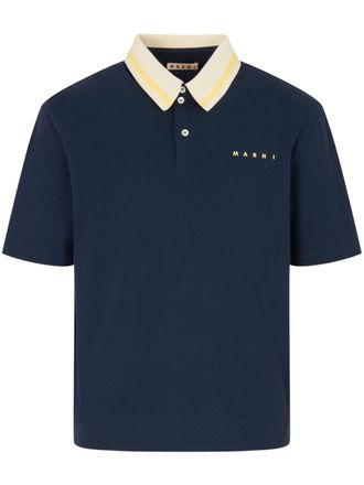 Marni Boxy Fit Polo Shirt with Yellow and White Striped Pattern
