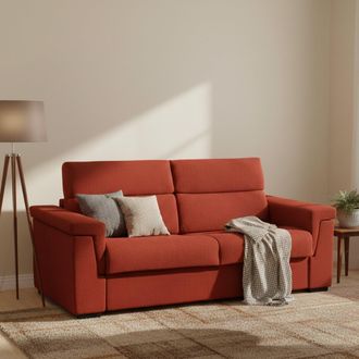 Dmora Sof&aacute; Cama 3 Plazas Nus, Desenfundable, Con Almacenaje Made In Italy, Lavable, 225x95 Cm Naranja