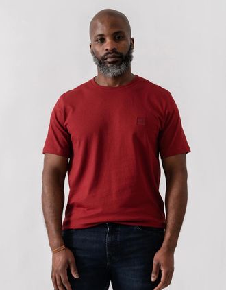 HUGO BOSS Mens BOSS Orange Tales Mens Cotton-Jersey T-shirt With Logo Patch - Dark Red 605 - Size: 42