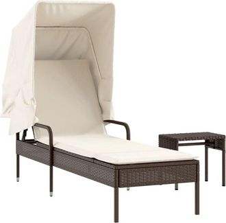 vidaXL Vidaxl - Tumbona Con Capota Y Mesa Rat&aacute;n Sint&eacute;tico Marr&oacute;n