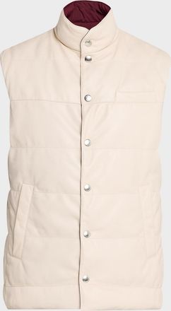 Brunello Cucinelli Men & apos;s Reversible Leather and Nylon Quilted Vest