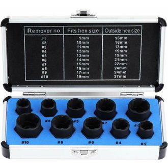 OEM Juego De Llaves De Vaso, Extractor De Tuercas, Extractor De Tornillos Da&ntilde;ados De 9-19 Mm (10 Piezas) - Crezuo