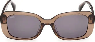 Max Mara 54mm Rectangular Sunglasses in Shiny Light Brown/smoke at Nordstrom