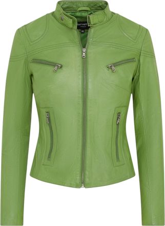 Infinity Leather Womens Green Slim-Fit Biker Jacket-Maldon Lamb Leather - Size 14 UK