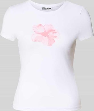 Review Schmal geschnittenes T-Shirt aus Baumwollmix mit Blumen-Print in Weiss, Gr&ouml;&szlig;e XL
