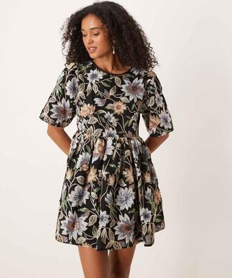 Sister Jane Dream Sister Jane - Vestito corto a fiori ricamato-Multicolore