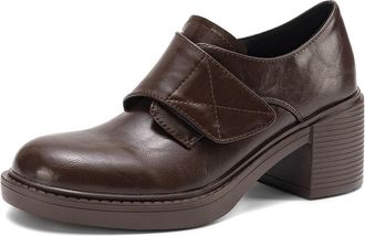 Generic Womens Strap Oxford Shoes Round Toe Textured Upper Platform Sole Chunky Block Heel Closed Toe Pumps Lightweight Comfortable Durable,Brown,5.5 UK