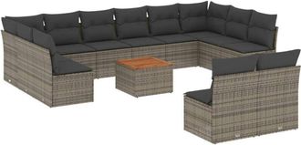 vidaXL Set Sof&aacute;s De Jard&iacute;n Con Cojines 13 Piezas Rat&aacute;n Sint&eacute;tico Gris Vidaxl
